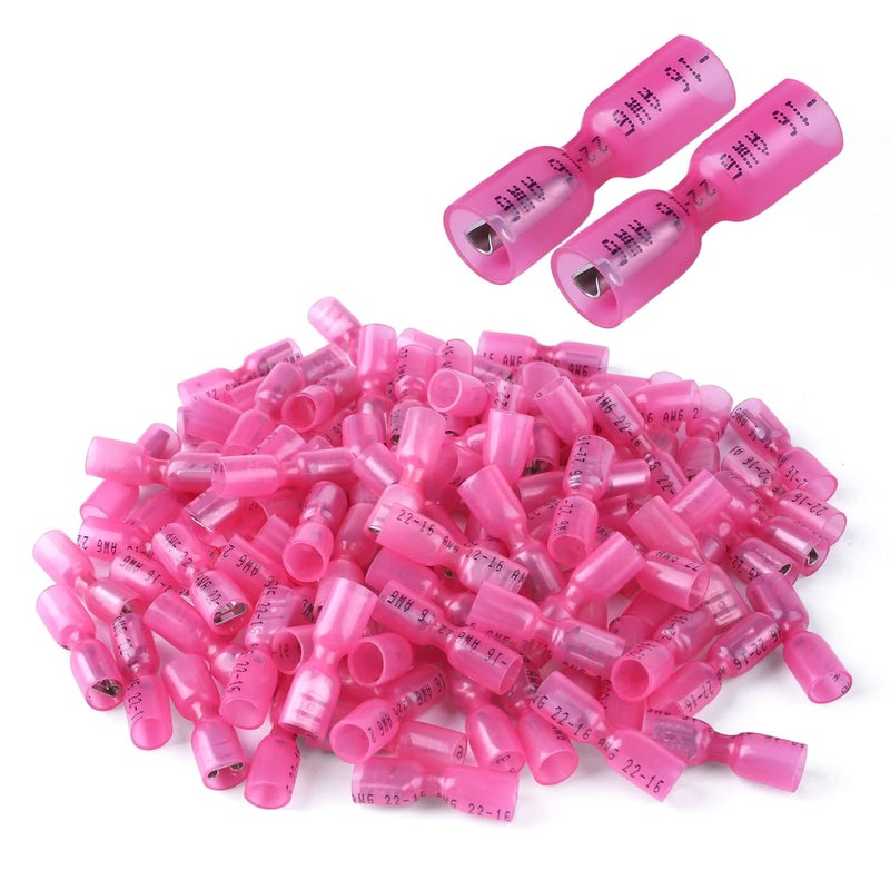 VAMRONE 100 PCS 22-16 AWG Waterproof Heat Shrink Quick Disconnect Connectors, Crimp Electrical Wire Female Spade Connectors Insulated Disconnect for Marine Automotive Motorcycle Home Wiring (Red) - Image 1